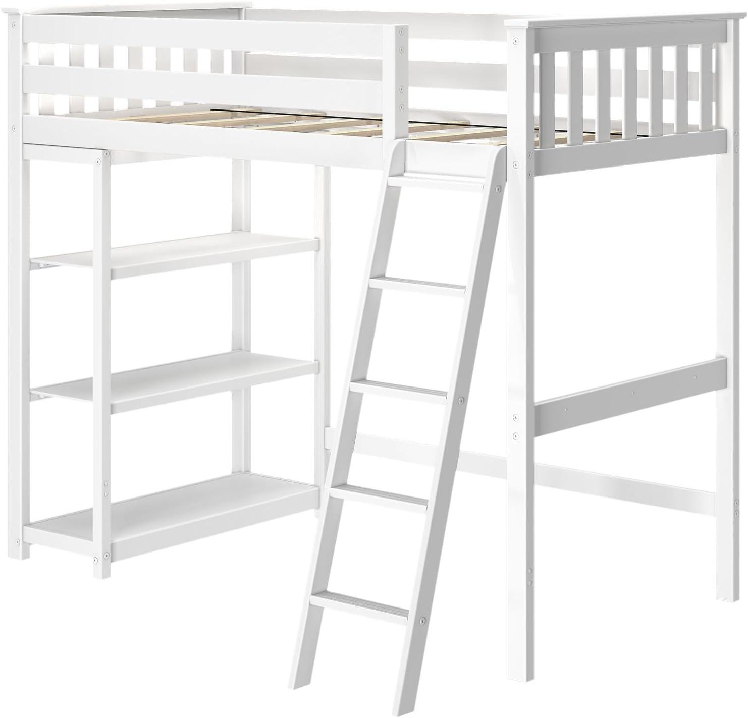 Forbes Twin Pine Loft Bed with Shelves