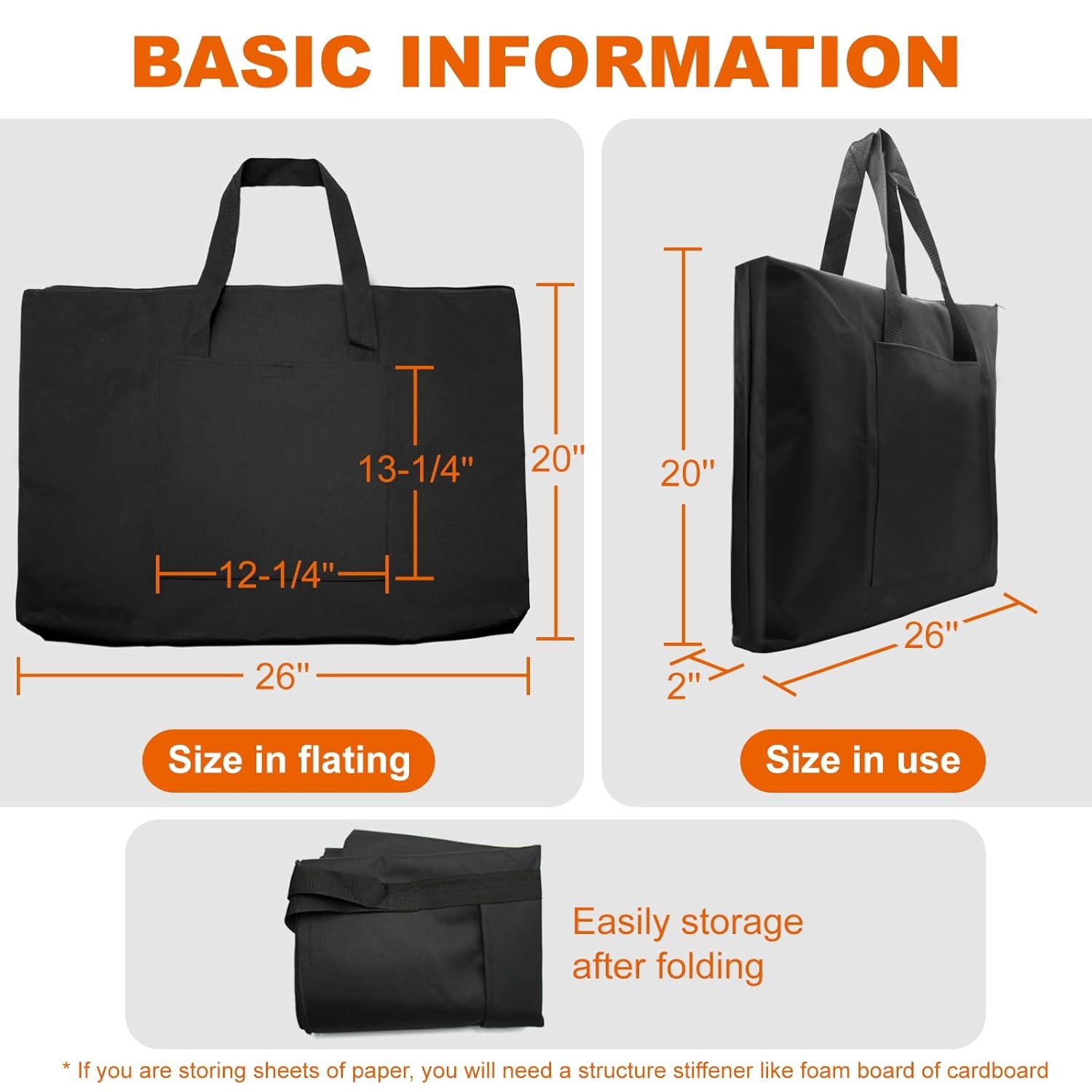 Cupohus Waterproof Art Portfolio Bag 20" x 26" for 18" x 24" Artworks with Outer Pockets and Handle, Student Carrying Storage Bag