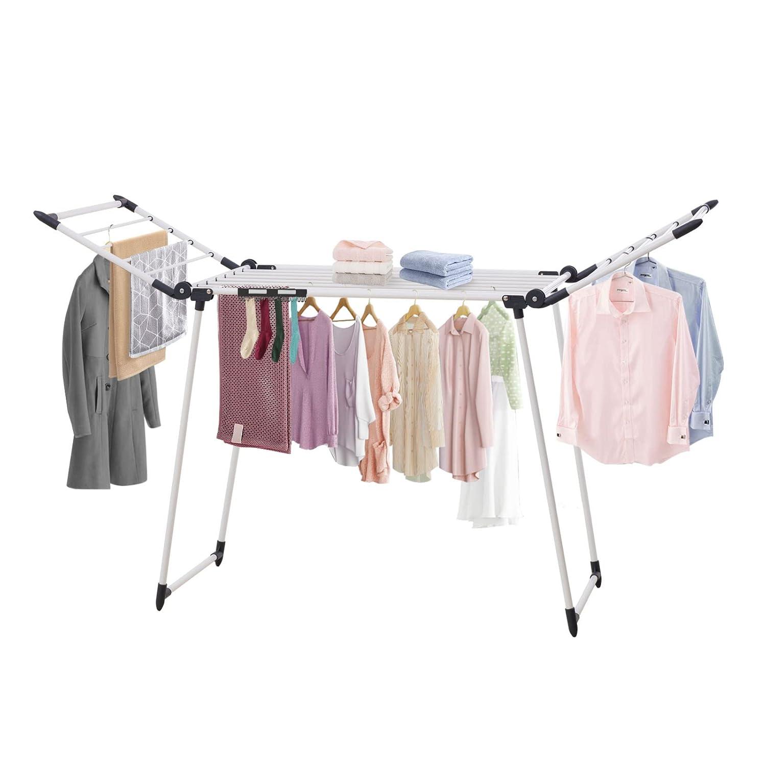 Foldable White Carbon Steel Gullwing Clothes Drying Rack