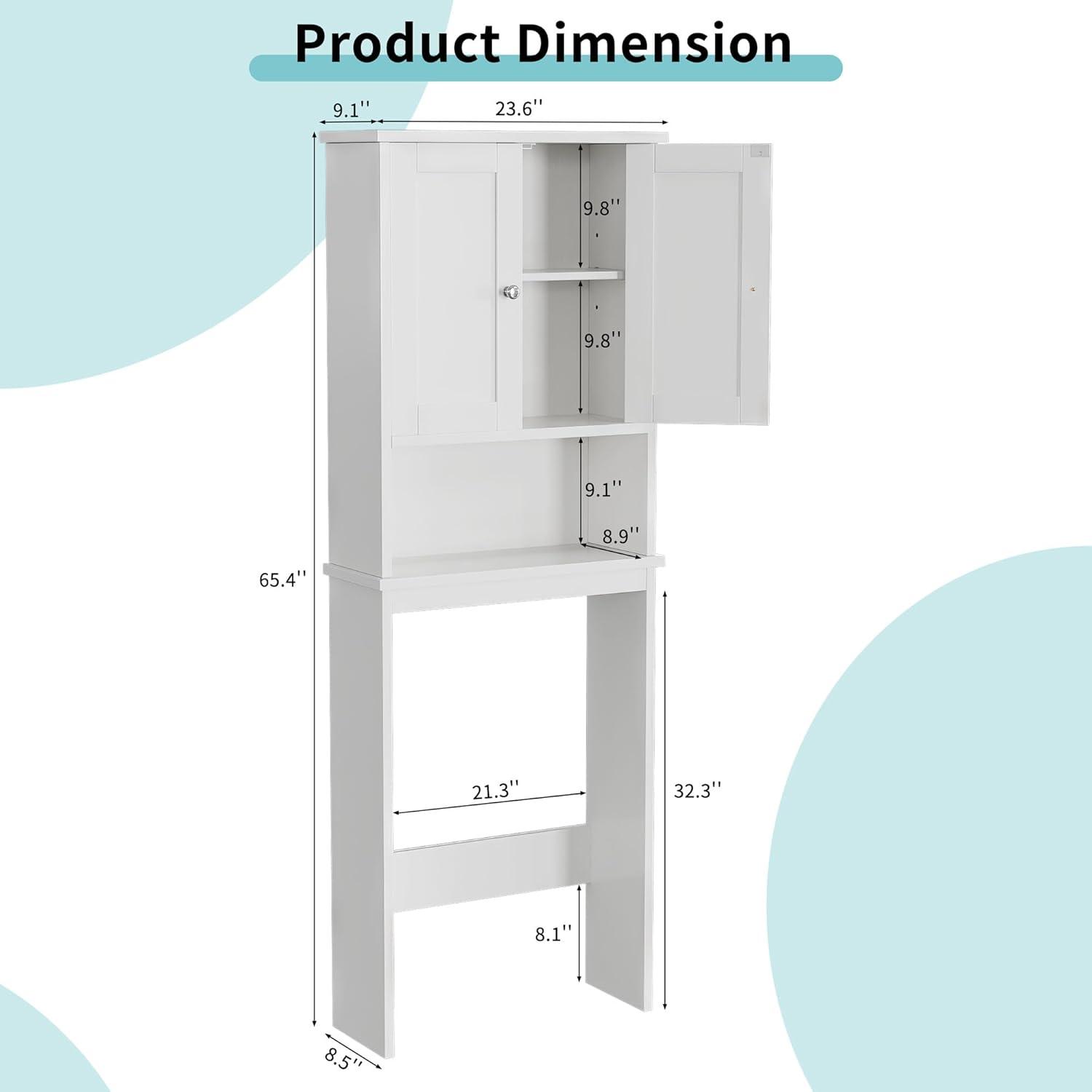 White Engineered Wood Over-the-Toilet Storage Cabinet with Adjustable Shelf