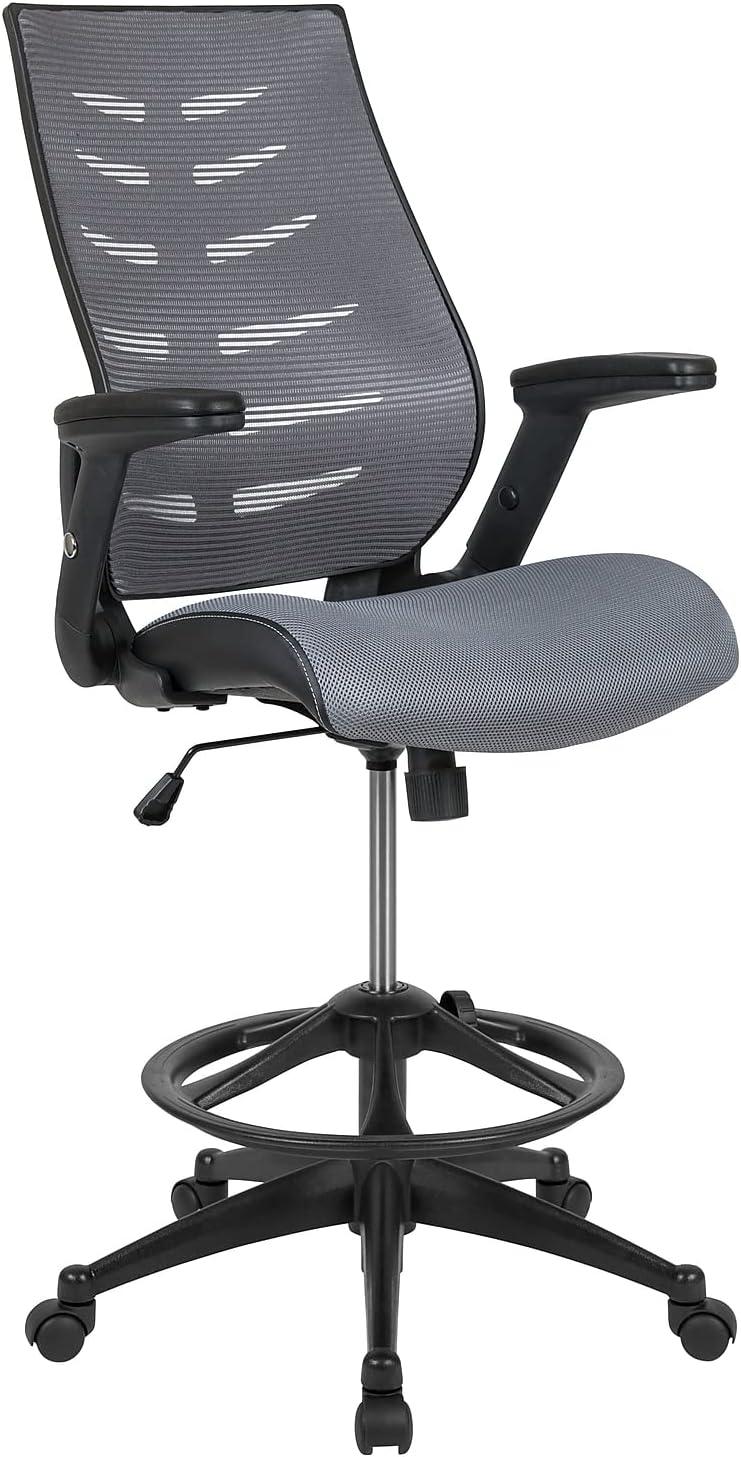 High Back Mesh Spine-Back Ergonomic Drafting Chair with Adjustable Foot Ring