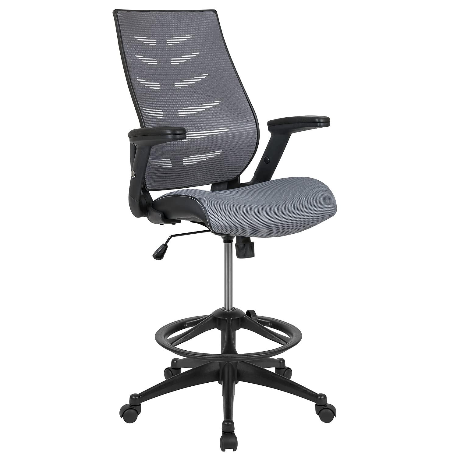 High Back Mesh Spine-Back Ergonomic Drafting Chair with Adjustable Foot Ring