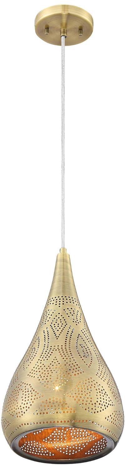 Possini Euro Design Safi Brass Mini Pendant Light 9" Wide Modern Cutouts Droplet Shade for Dining Room House Foyer Kitchen Island Entryway Bedroom