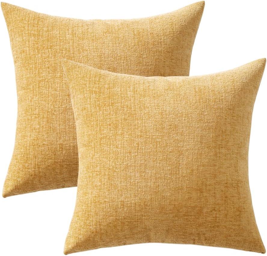 Set of 2 Mustard Yellow Linen Throw Pillow Covers 18x18 Inch