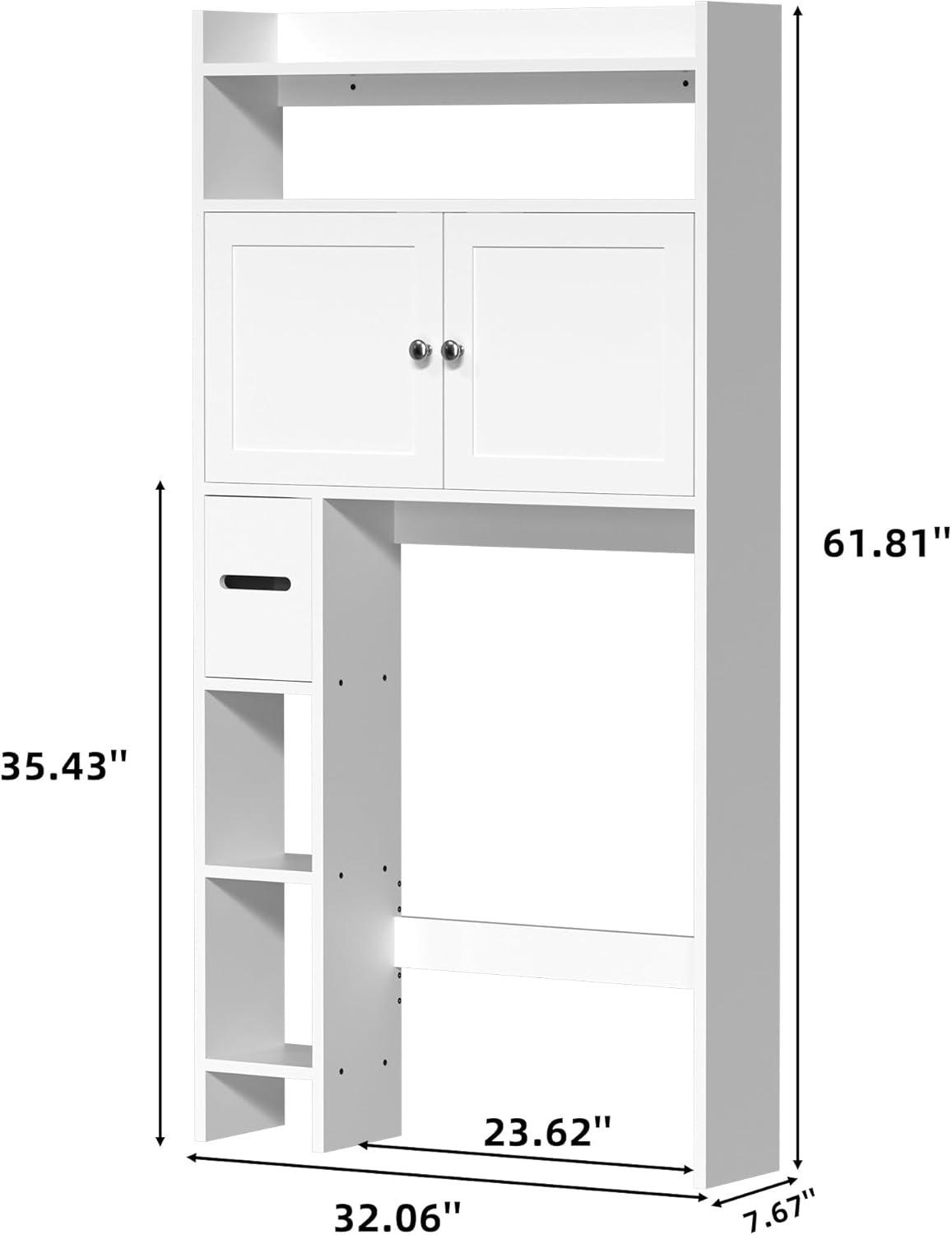 White Adjustable Over-the-Toilet Storage Cabinet with Glass Doors