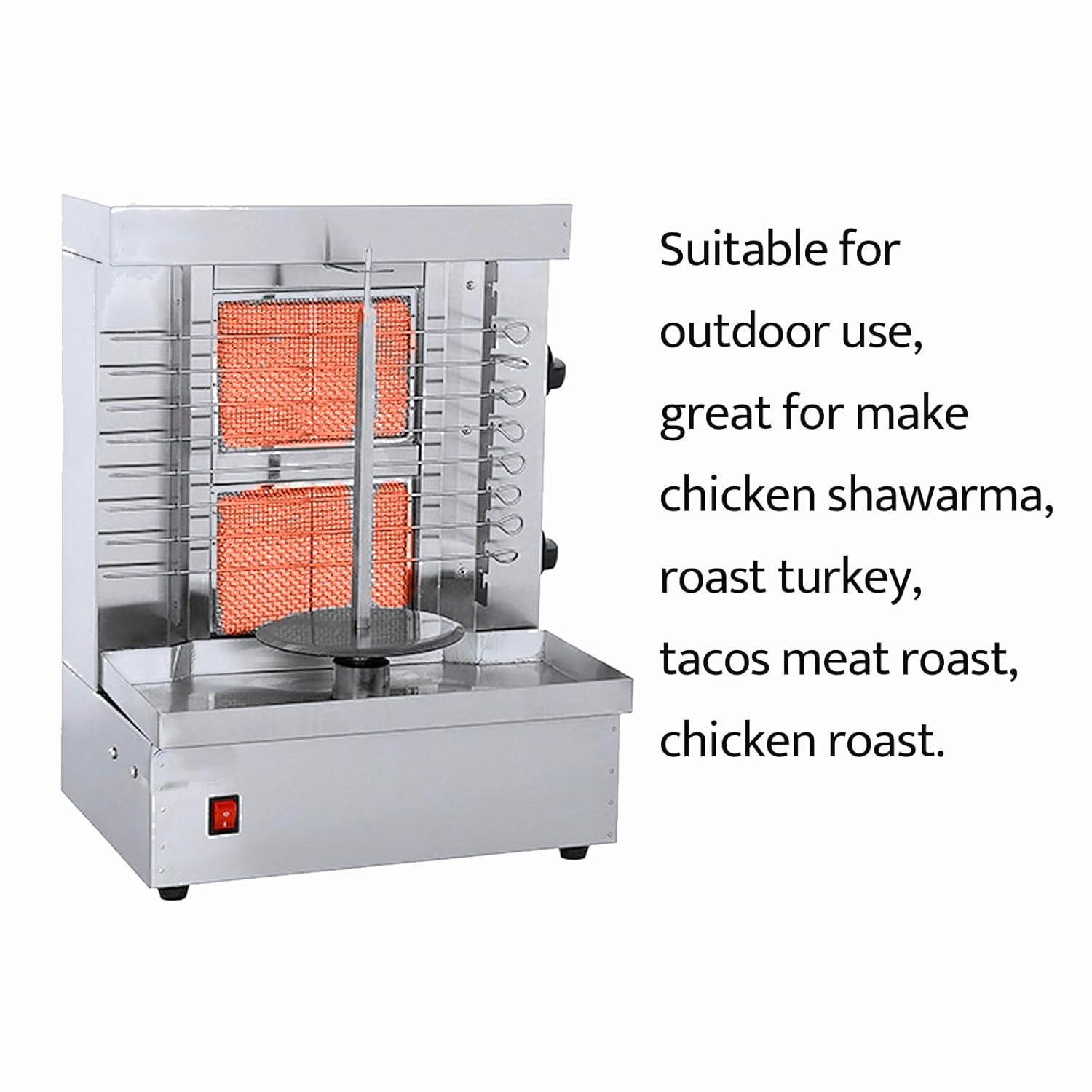 Homira Vertical Shawarma Machine - 2 Burner Rotisserie Grill, Doner Kebab and Tacos Al Pastor Machine with 10 Kebab Skewers