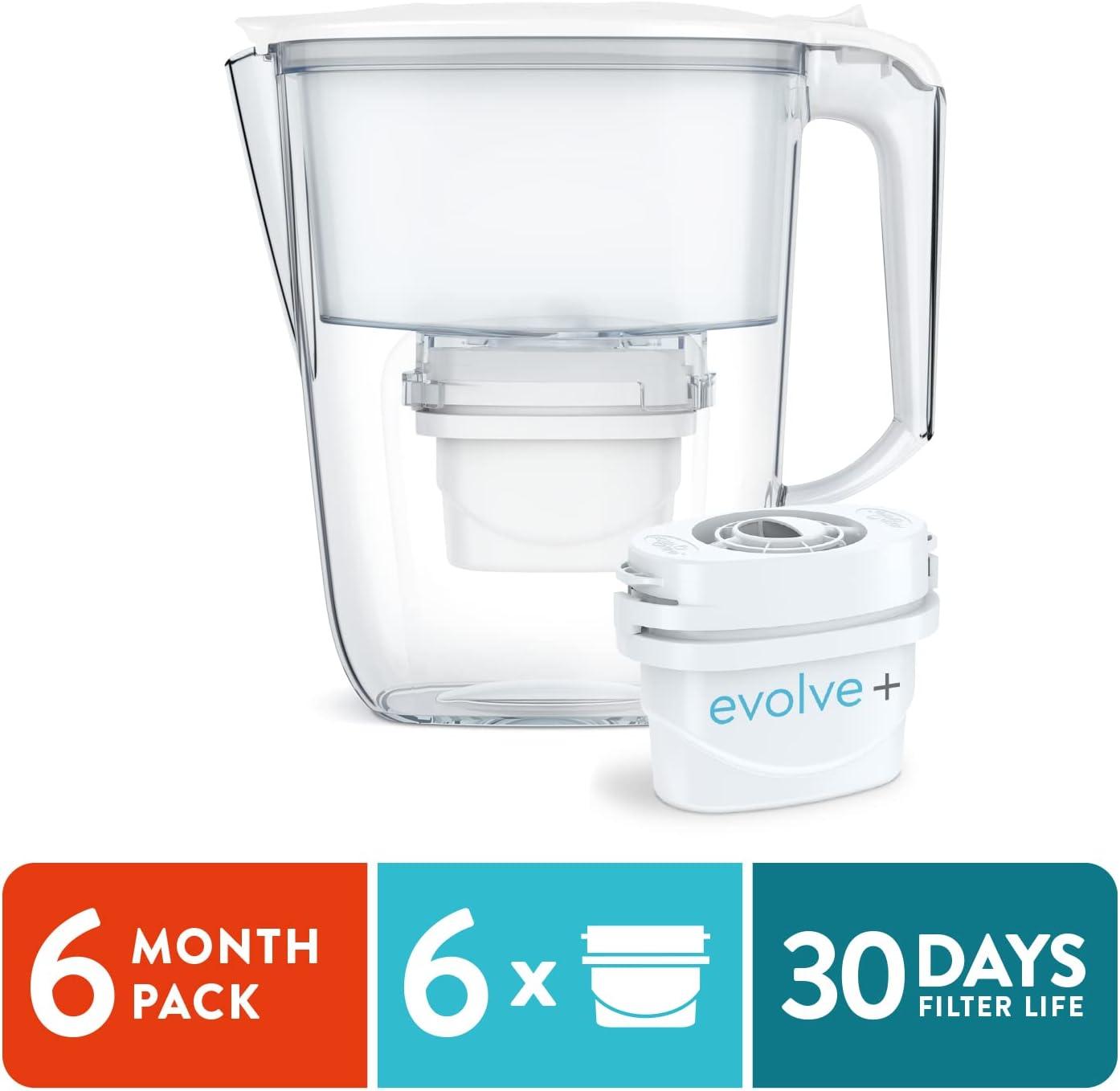 Aqua Optima Water Filter Pitcher Value Pack For Tap And Drinking Water With 6 Evolve+ Filter, Bpa Free, Wqa Certified, Daisy Design (white)