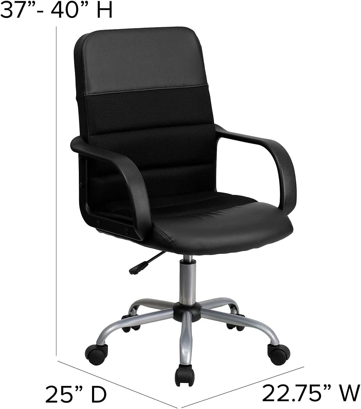 Flash Furniture Manor Mid-Back Swivel LeatherSoft Ergonomic Desk Chair with Headrest, Black