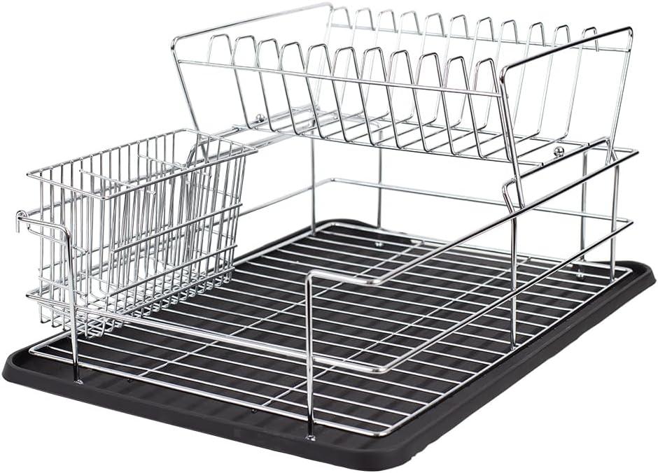 Open Box Home Basics Deluxe 2 Tier Dish Rack - Black