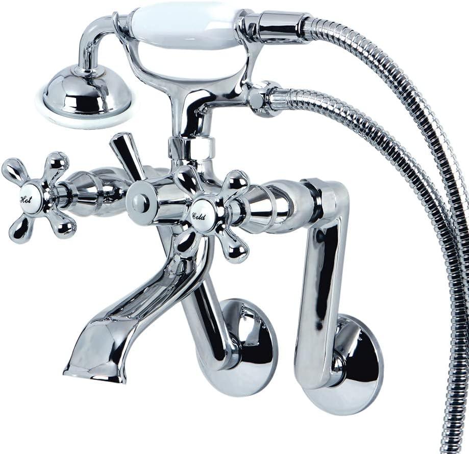 Kingston Brass Kingston Three-Handle 2-Hole Tub Wall Mount Clawfoot Tub Faucet with Hand Shower