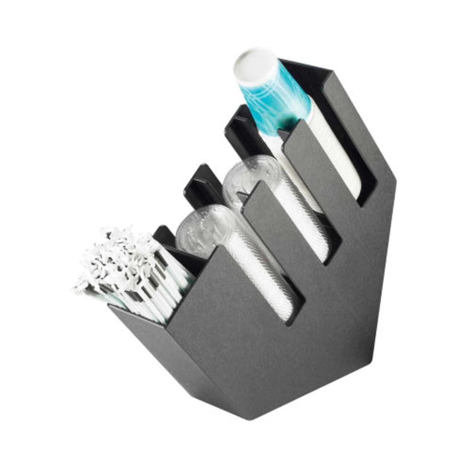 Black Polycarbonate 4-Compartment Cup, Lid, and Straw Holder