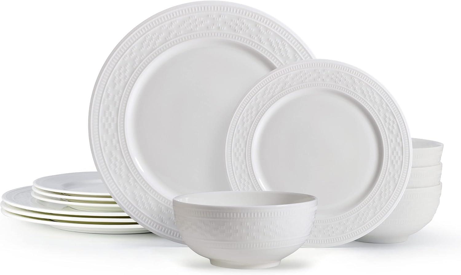 White Porcelain 12-Piece Dinnerware Set, Service for 4