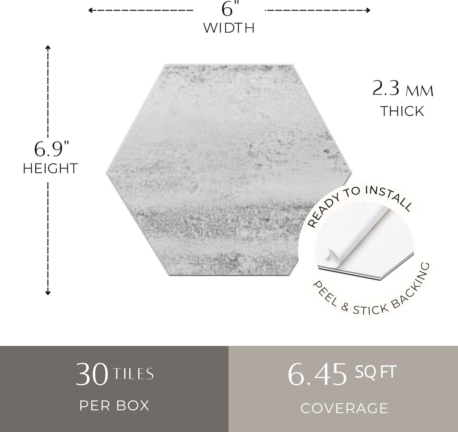 Bex 6" x 6.9" Hexagon Stone Composite Peel & Stick Wall Tile