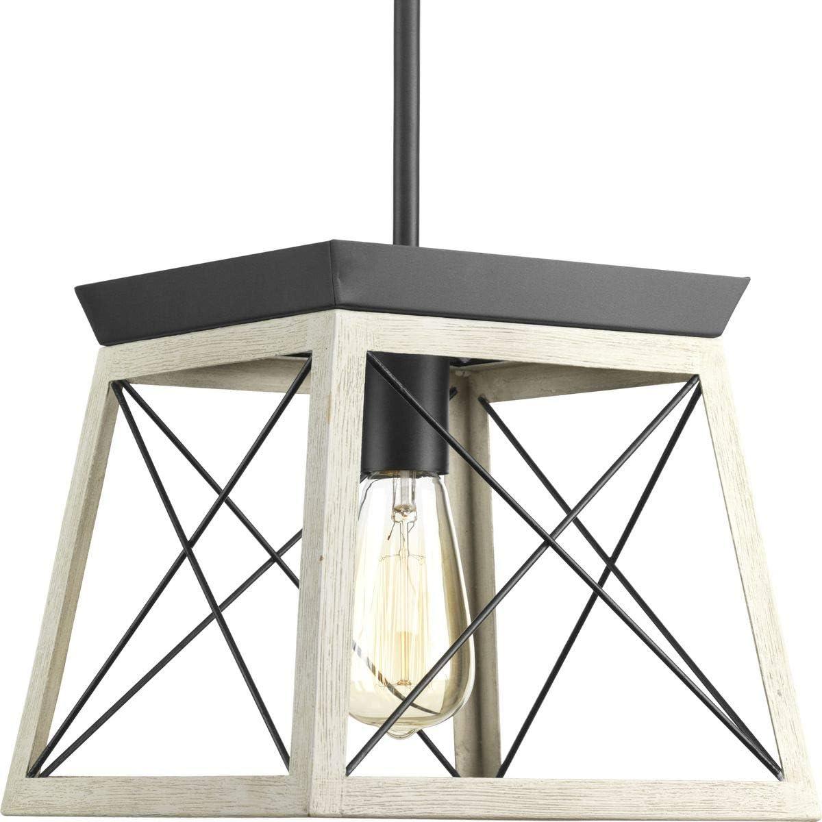 Progress Lighting Briarwood 1-Light Mini-Pendant, Steel, Graphite Finish, Faux-Painted Wood Enclosure