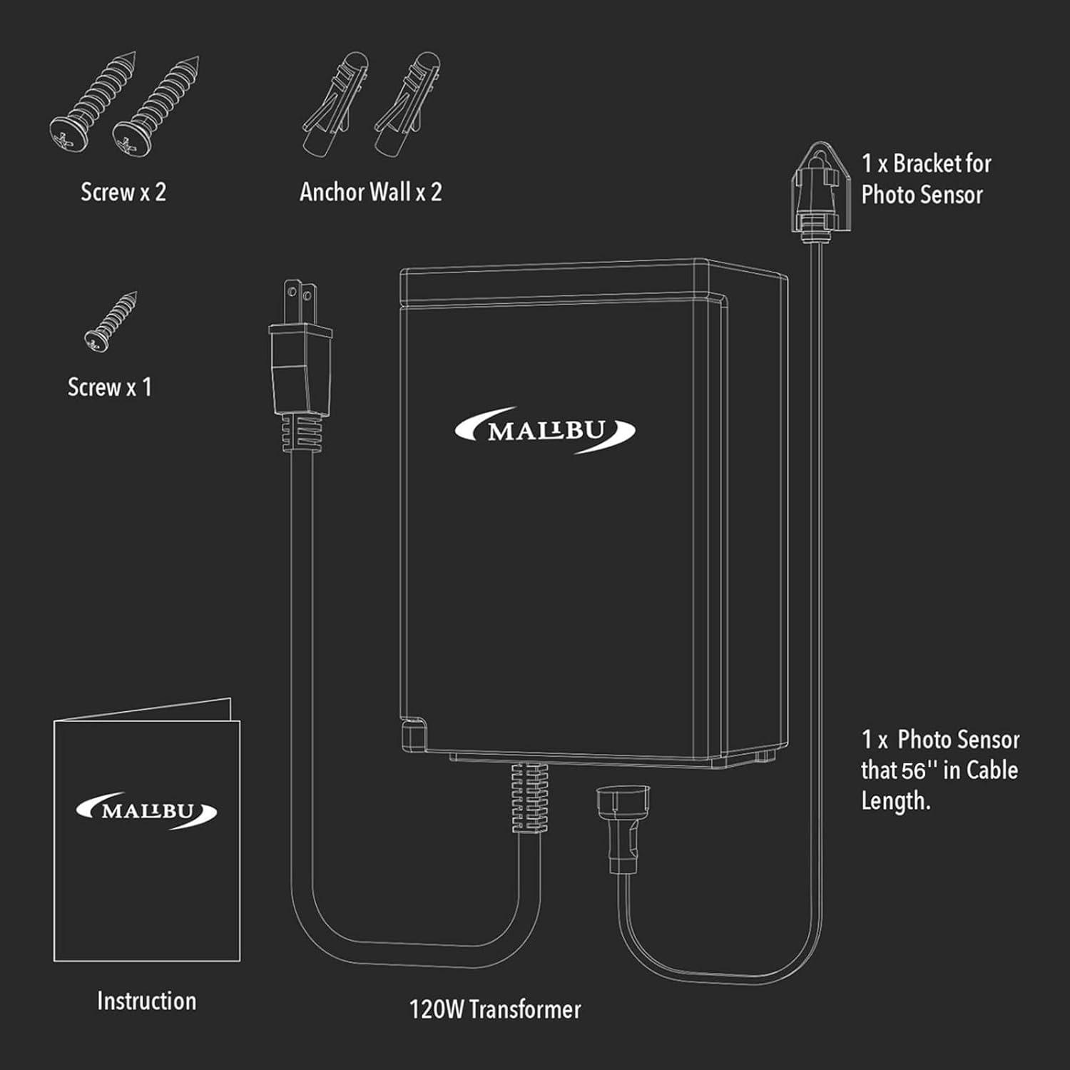 Malibu 120 Watt Power Pack with Sensor and Weather Shield for Low Voltage Landscape Lighting Spotlight Outdoor Transformer 120V Input 12V Output 8100-9120-01