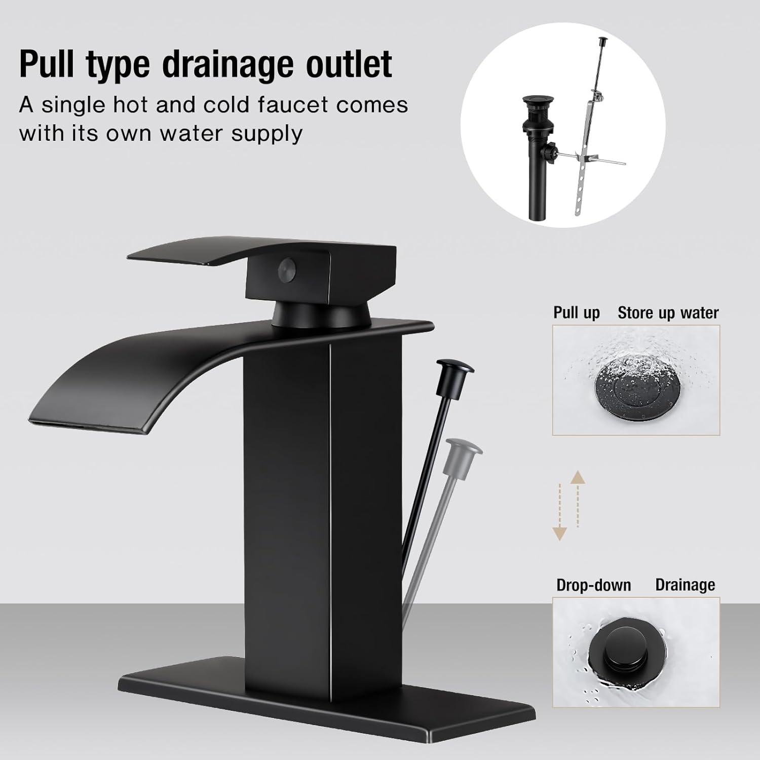 Qomolangma Vessel Sinks Waterfall Bathroom Sink Faucet, Tall Single Handle Bathroom Sink Faucets, Brushed Nickel Bathroom Faucet Suitable for 1 Hole, Staniless Steel Rv Lavatory Vanity Faucet