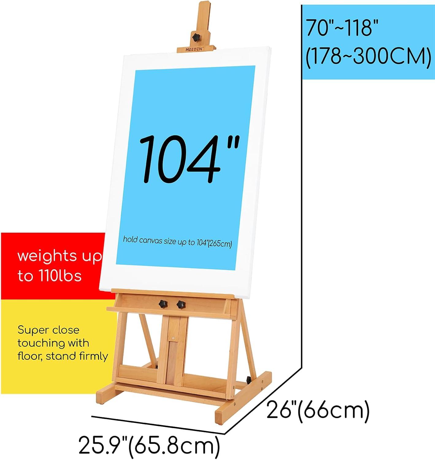 MEEDEN Large Painters Easel Adjustable Solid Beech Wood Artist Easel, Studio Easel for Adults with Brush Holder, Holds Canvas up to 48