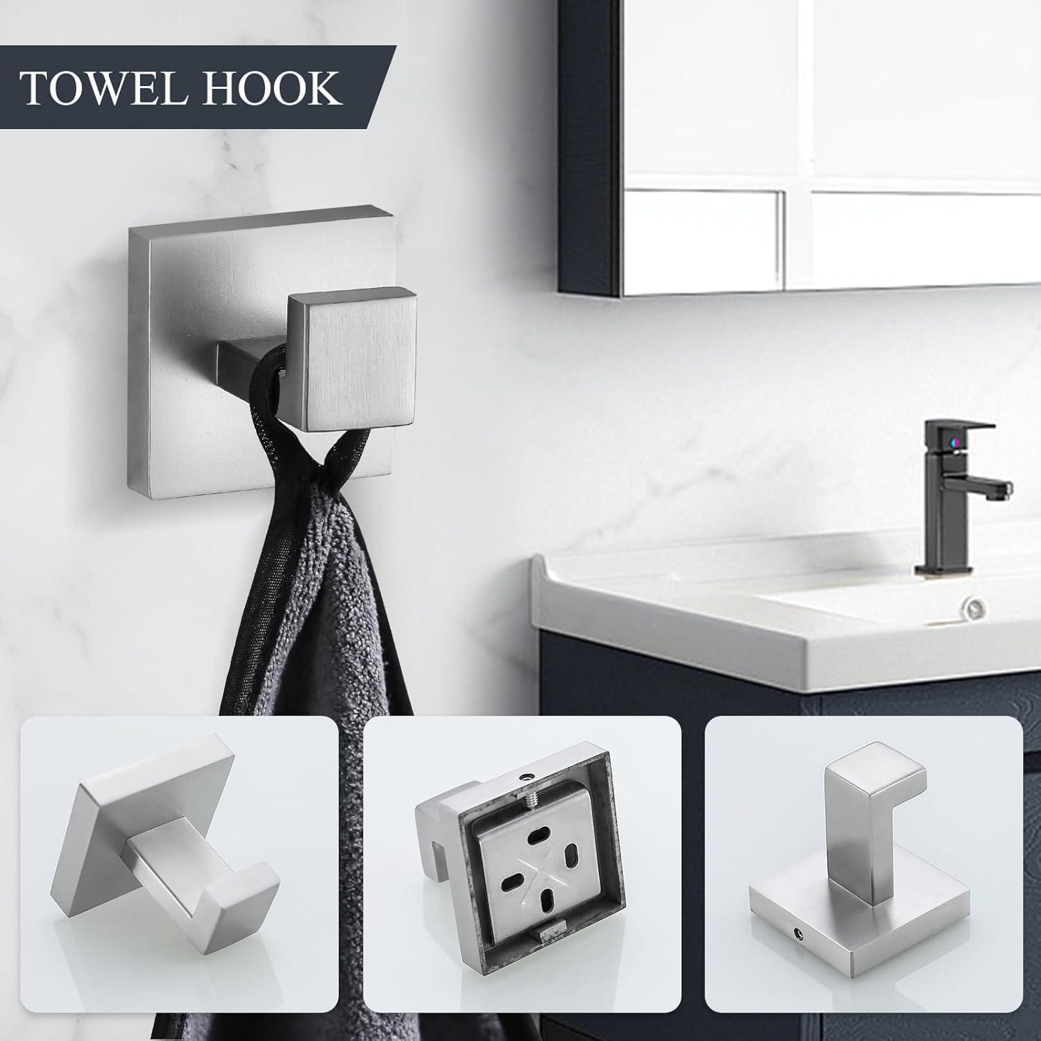 5-Piece Bathroom Hardware set Brushed Nickel Towel Bar Set Bath Towel Holder Sets Hand Towel Holder 2 Towel Hooks, SUS 304 Stainless Steel, Q7BR-P5