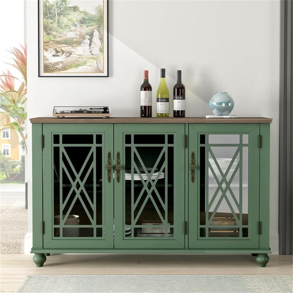 LIVILAND 55" Vintage Style Wood Kitchen Accent Buffet Sideboard Cabinet - Green