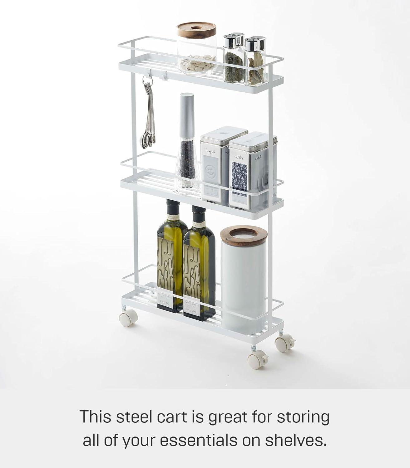 Yamazaki White Steel Rolling Kitchen Storage Cart