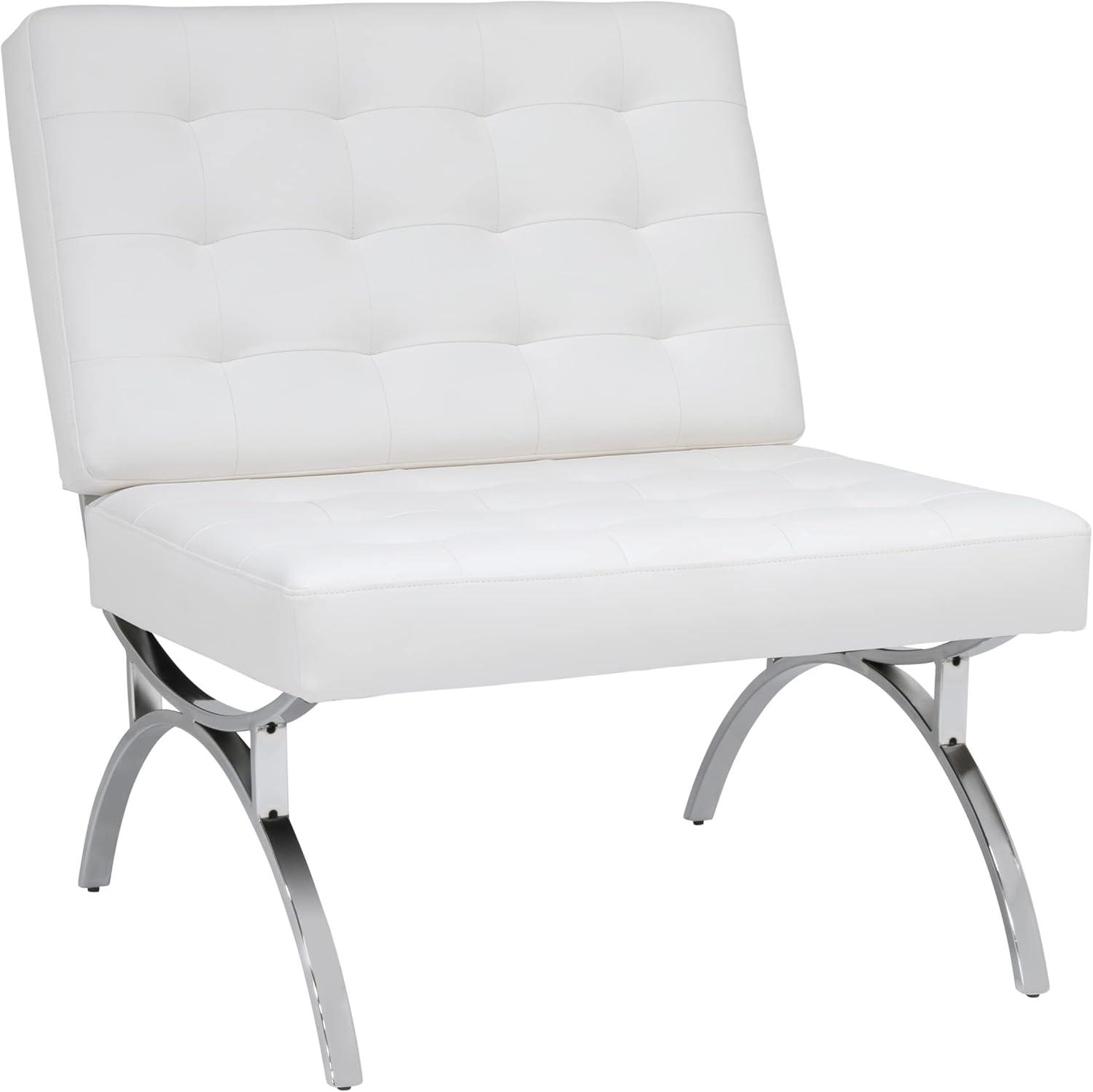 Elegant Mid-Century Modern White Leather Metal Frame Accent Chair