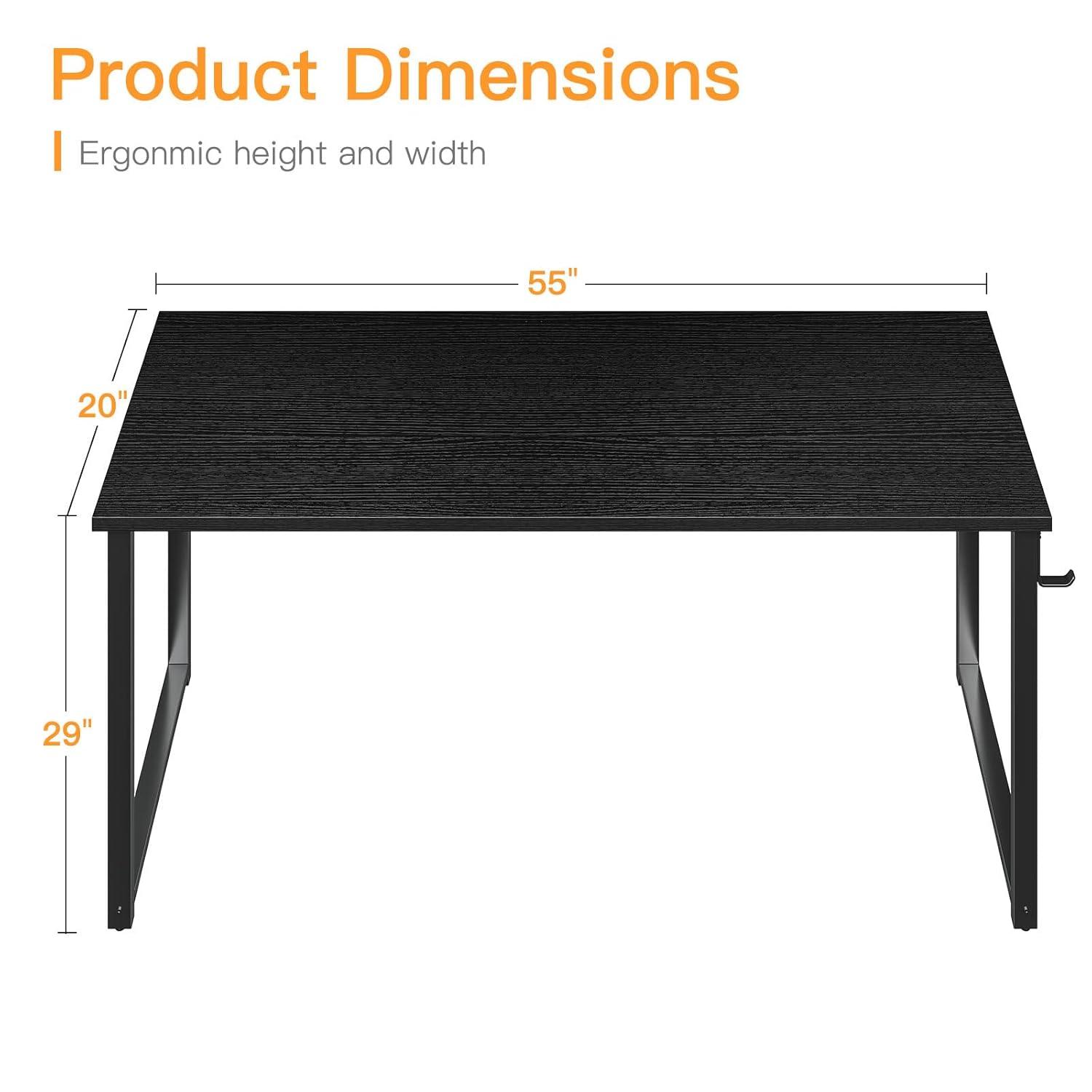 Coleshome 55 Inch Computer Desk, Modern Simple Style Desk for Home Office, Study Student Writing Desk, Black