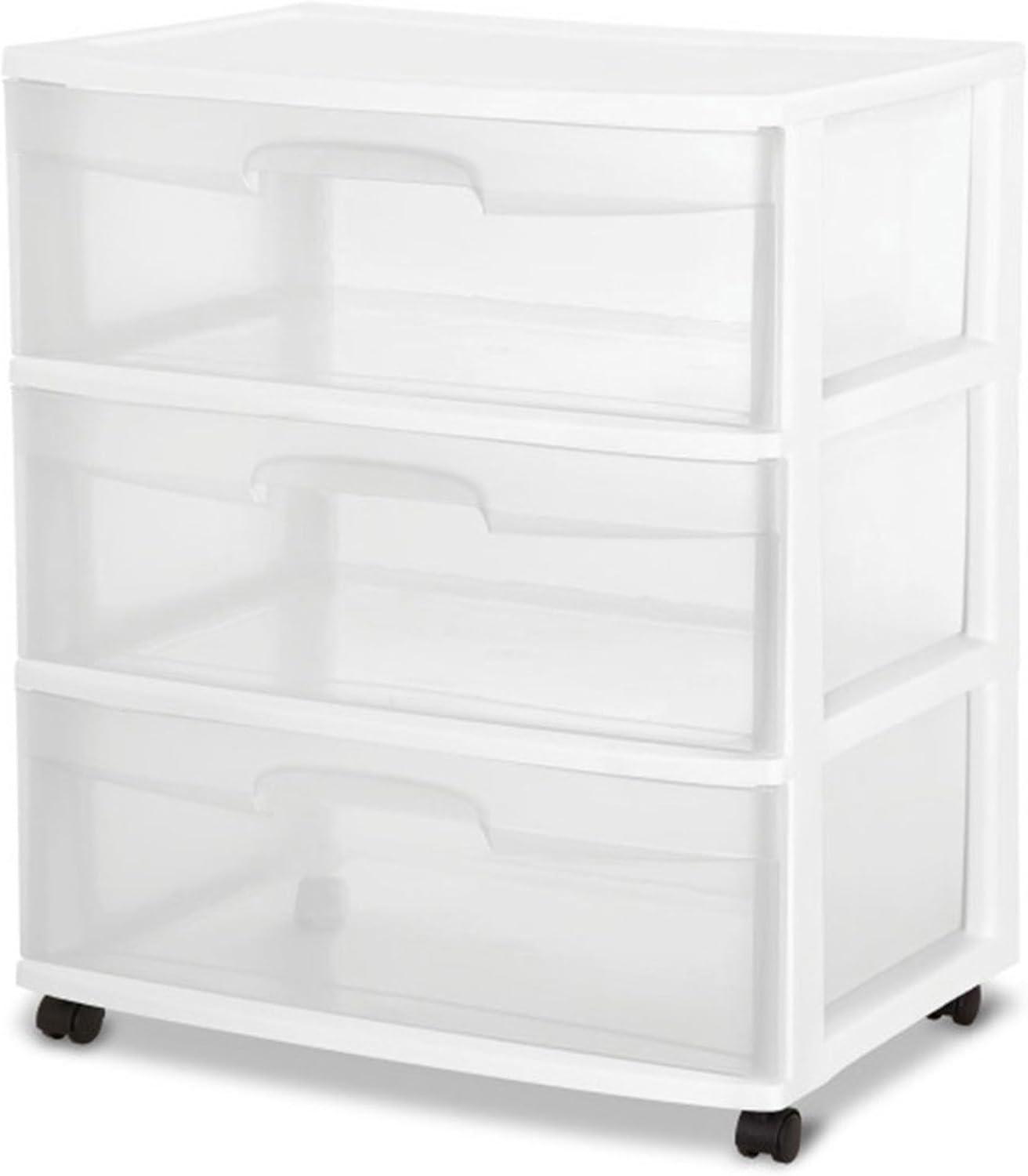 Sterilite Sterilite At Home 3 Drawer Wide Storage Cart Container with Casters (Set of 4)