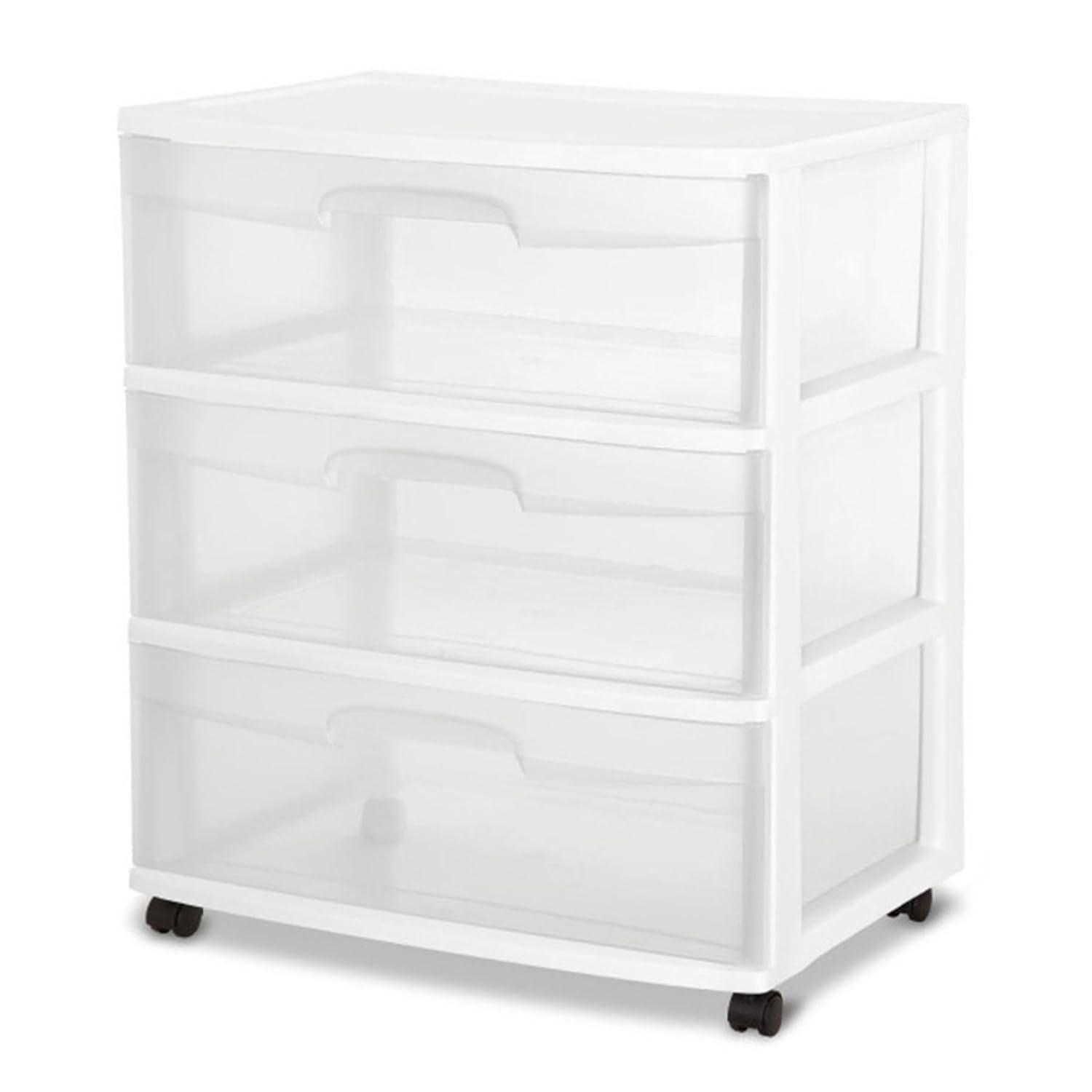 Sterilite Sterilite At Home 3 Drawer Wide Storage Cart Container with Casters (Set of 4)