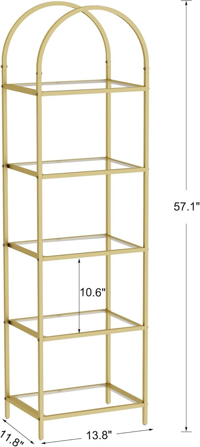 Coromose 5 Tier Open Shelf Bookcase, 71" Tall Freestanding Arched Bookshelf with Metal Frame