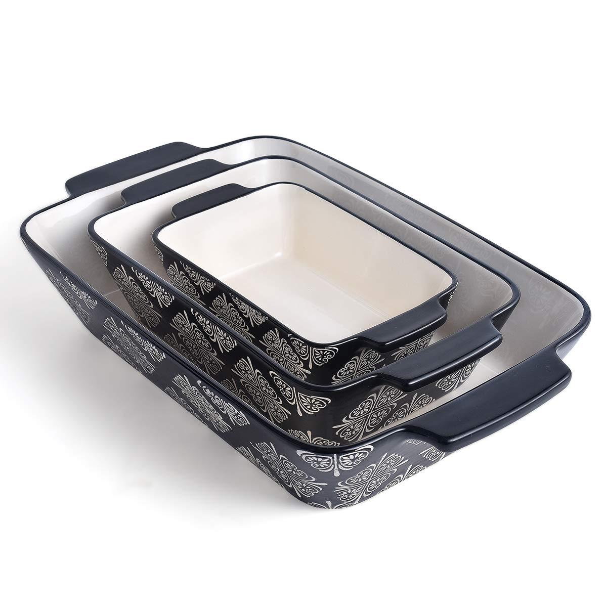 SWEEJAR Rectangular Ceramic Bakeware Set, Non-Stick Roasting Pan with Handles Baking Dishes,Casserole Pans for Cake Dinner, Set of 3 - Red