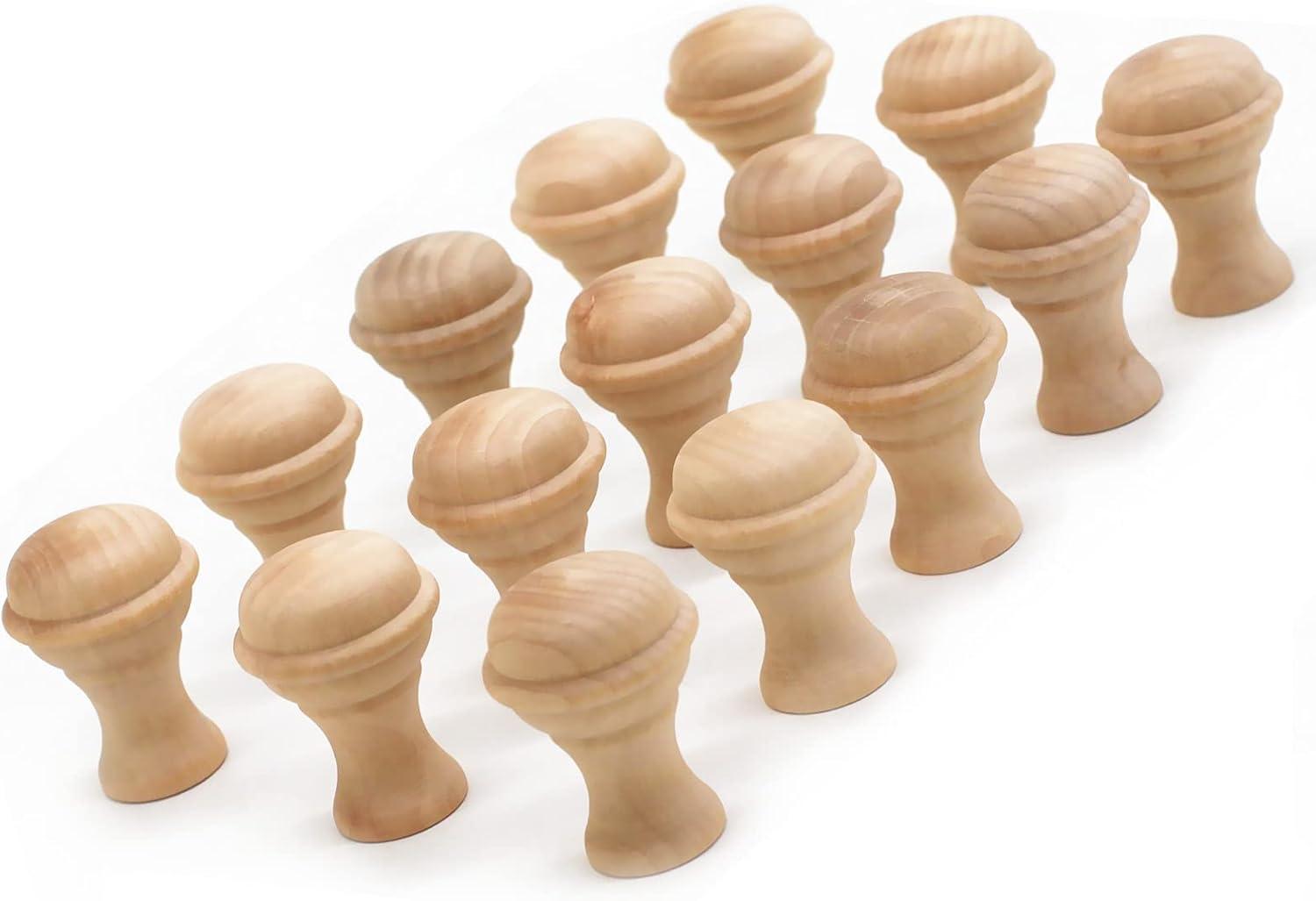 Unfinished Wood Mushroom Cabinet Knobs with Mounting Hardware