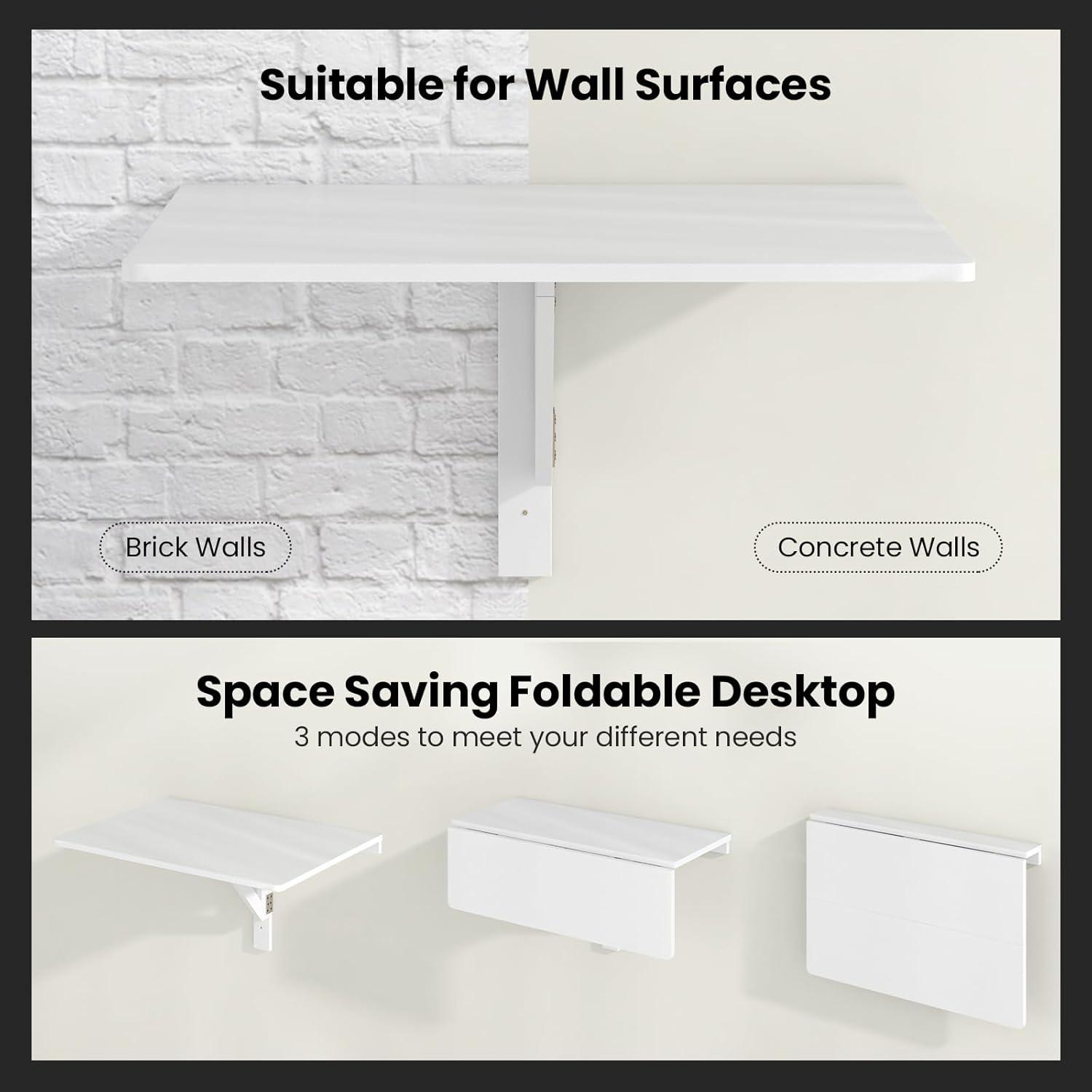 Gymax Wall-Mounted Drop-Leaf Table Folding Kitchen Dining Table Desk Space Saver White