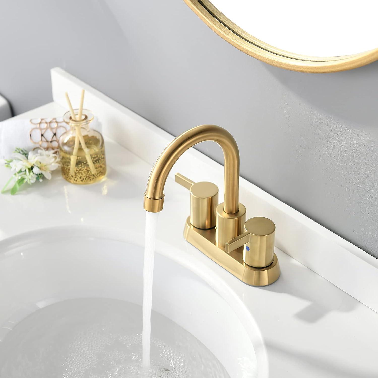 Brushed Gold 4-Inch Centerset Bathroom Faucet with Swivel Spout