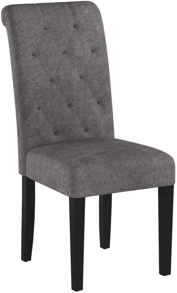 Gray Upholstered Tufted Dining Chairs with Wood Legs, Set of 4