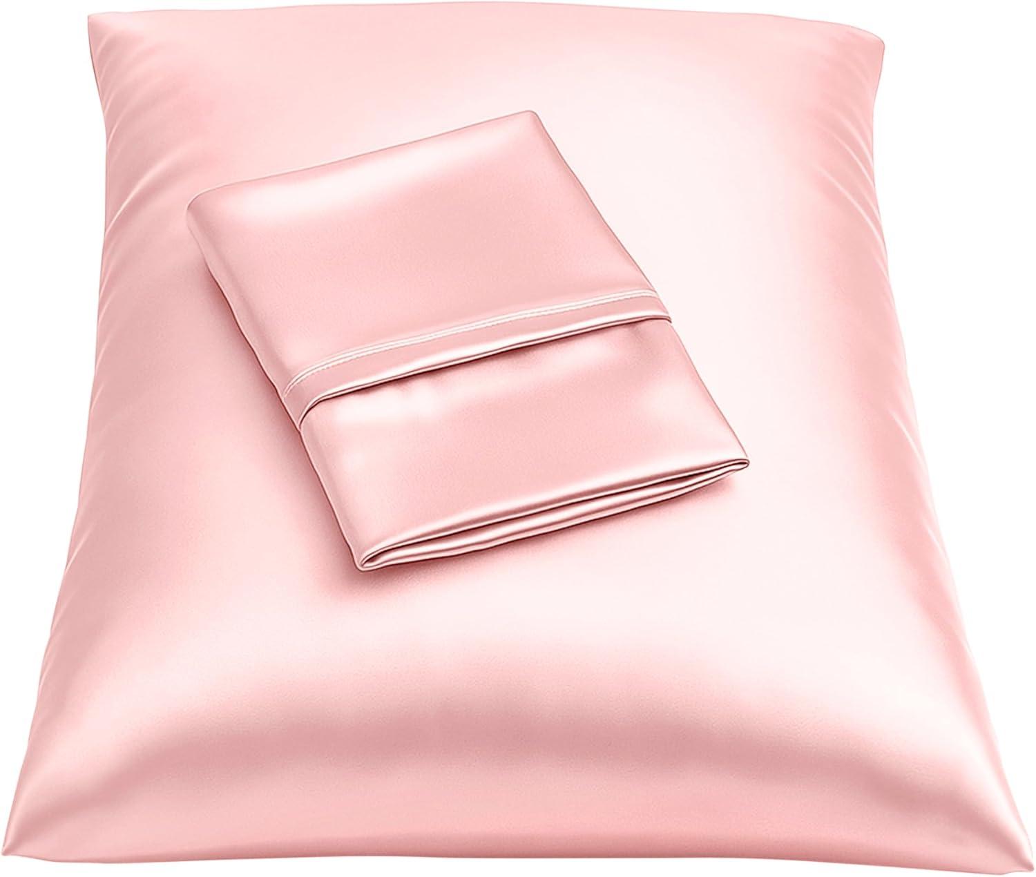 Shopbedding Satin Pillowcase for Hair and Skin - Standard Silk Satin Pillowcase with Zipper, Pink (Pillowcase Set of 2)
