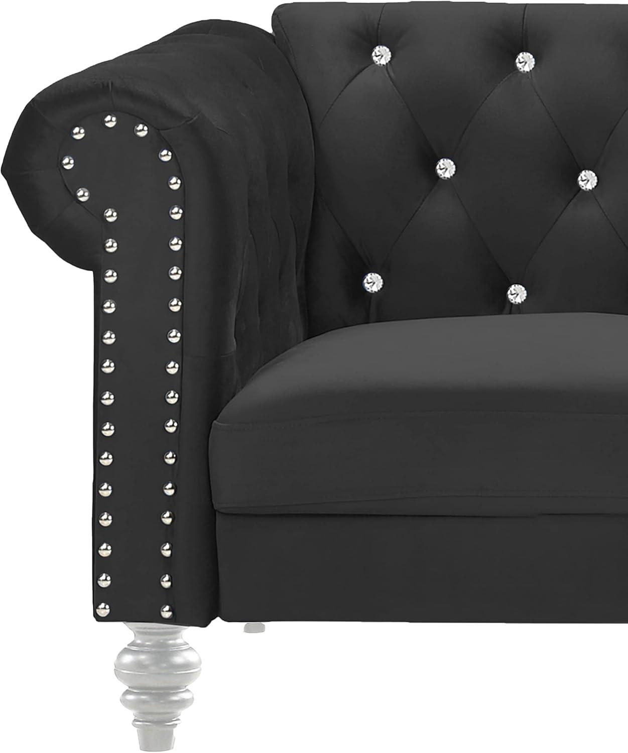 New Classic Furniture Emma Crystal Velvet Fabric Sofa in Black