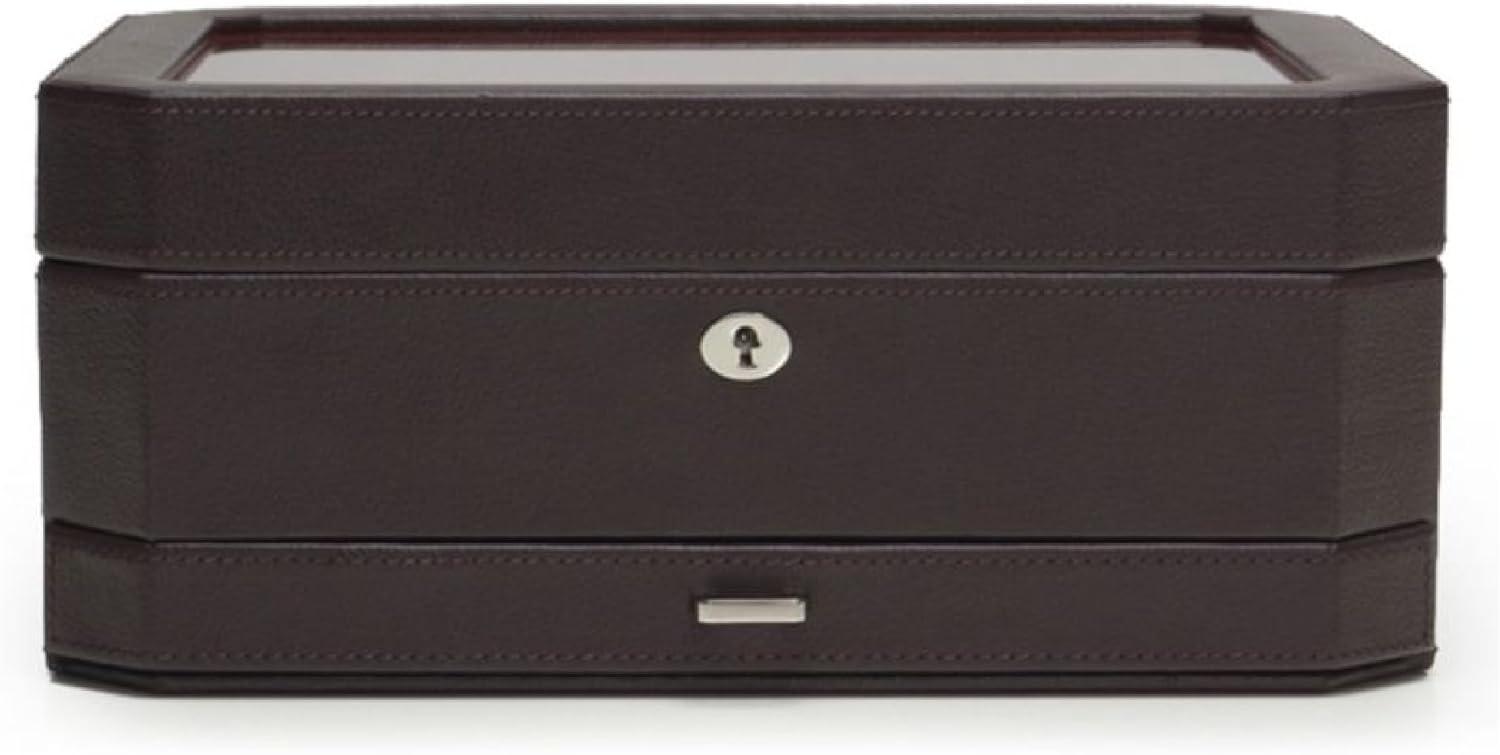 Windsor Black Faux Leather 10-Compartment Watch Box with Locking Drawer