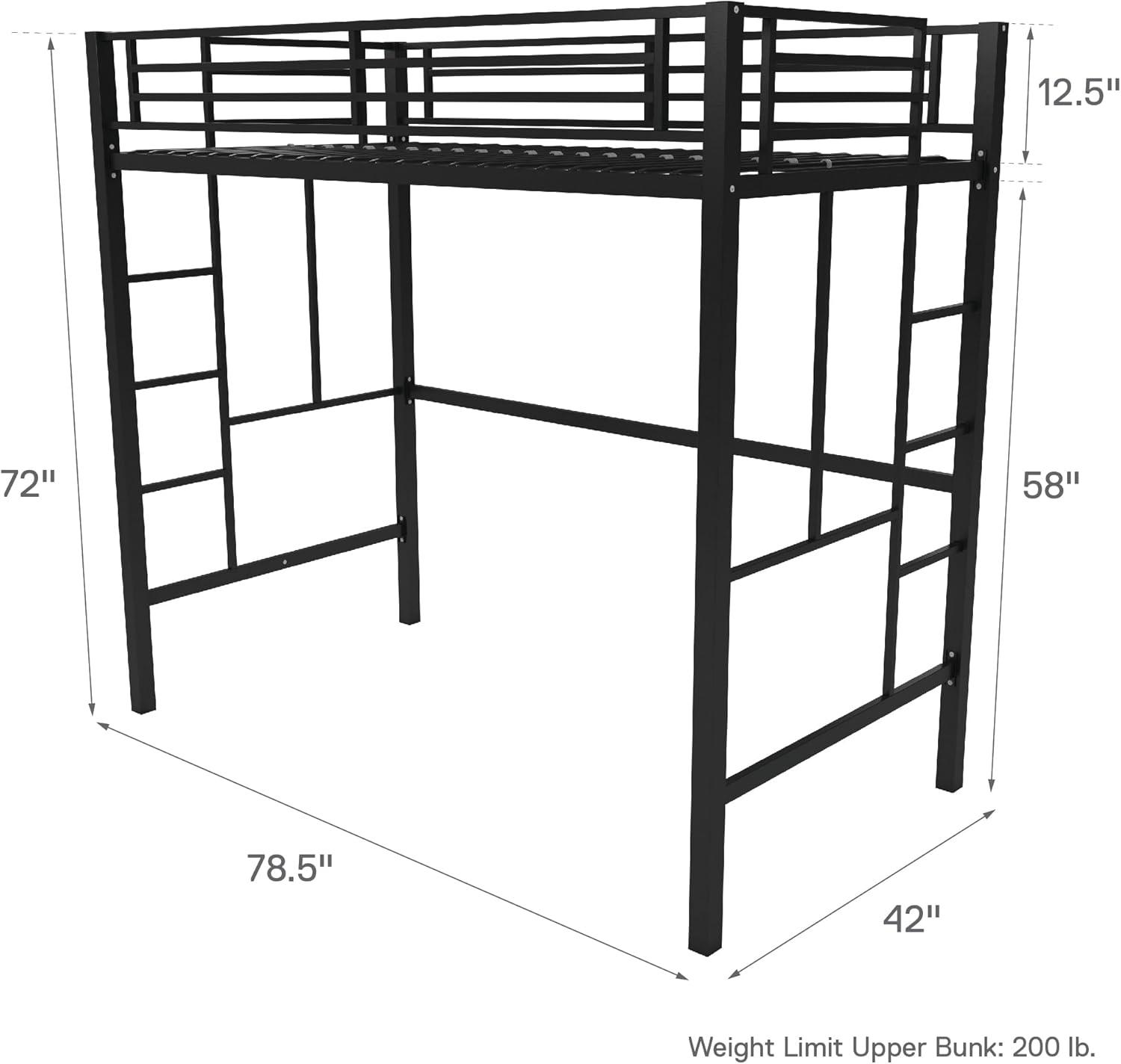 Your Zone Brittain Twin Metal Loft Bed, Black