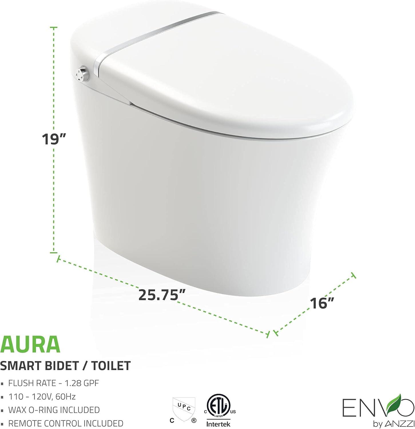 ANZZI Envo 1.28 Gallons GPF Elongated Comfort Height Floor Mounted Bidet Toilet (Seat Included)