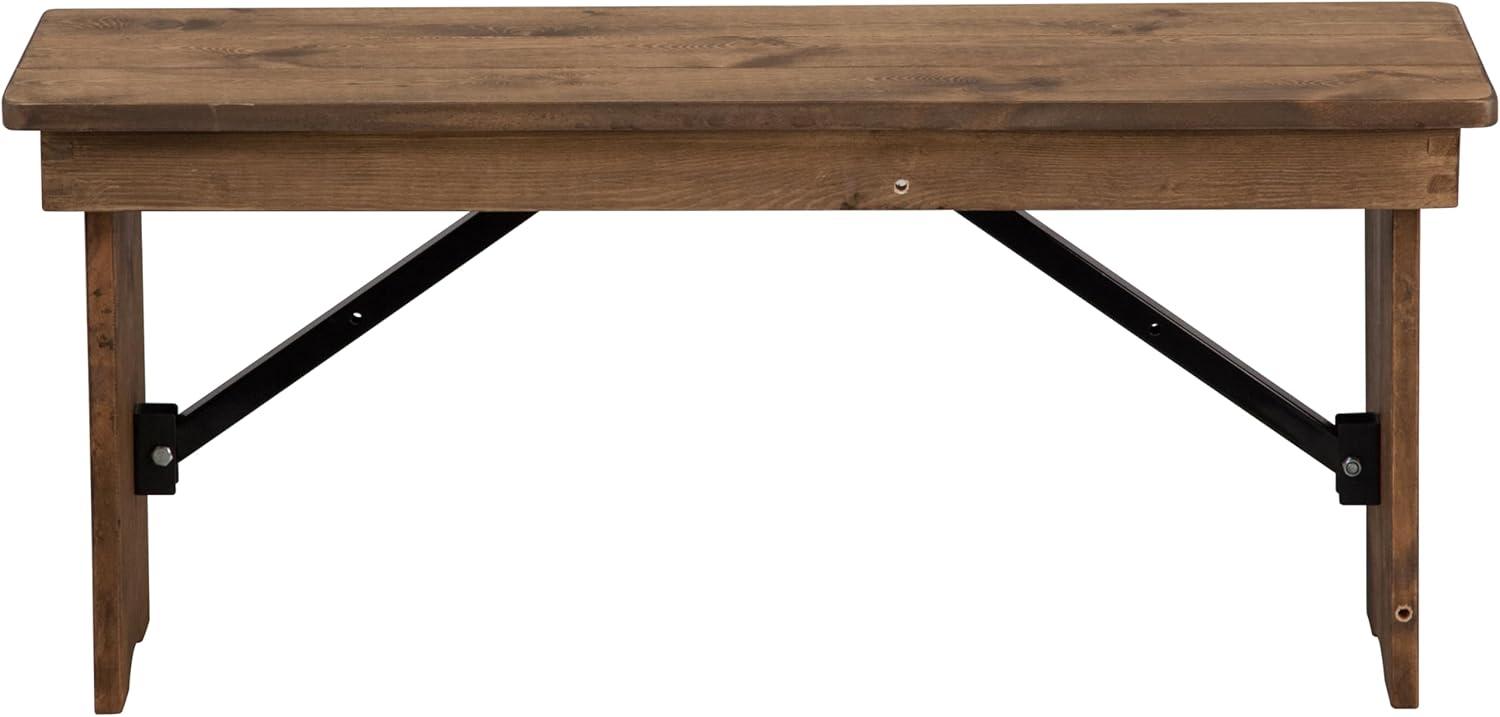 Merrick Lane 40" x 12" Antique Rustic Solid Pine Folding Farmhouse Style Bench