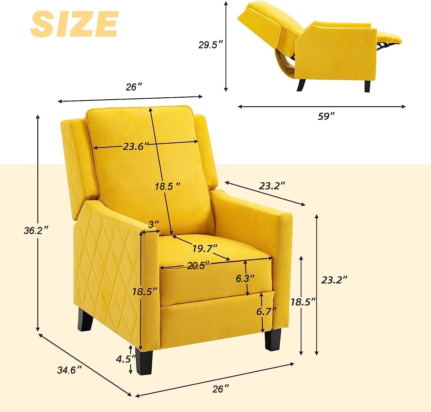 AVAWING Push Back Recliner Chair, Wing Back Chairs with Arms, Mid-Century Vintage Accent Chair for Living Room, Polyester, Yellow