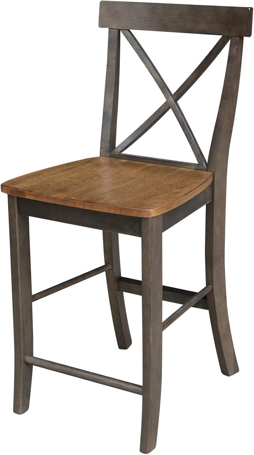 24" Martha X Back Counter Height Barstool Hickory Brown - International Concepts: Hardwood Frame, Armless