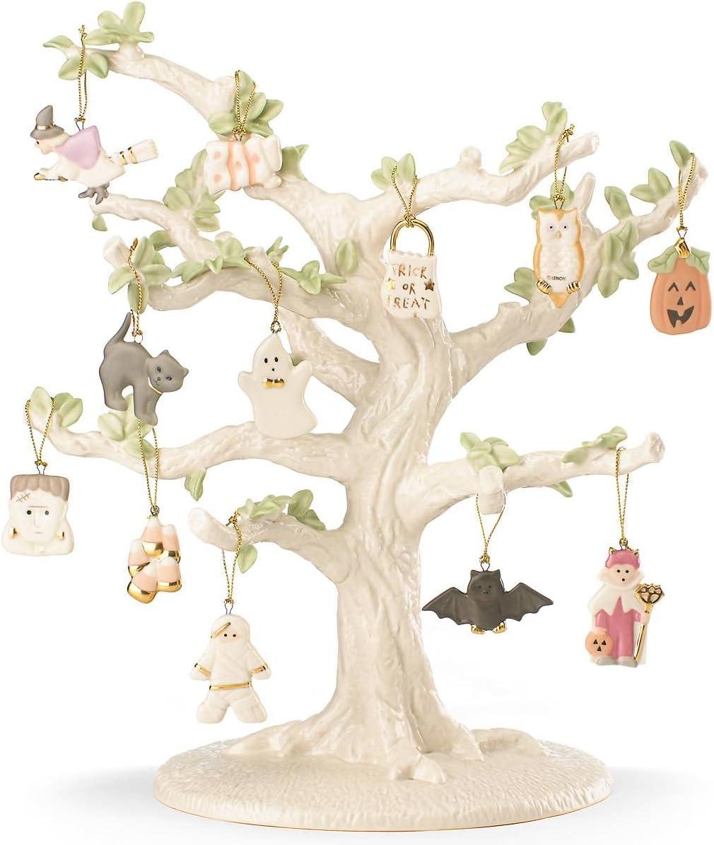 Porcelain Halloween Ornament Set with Tree, 13 Pieces