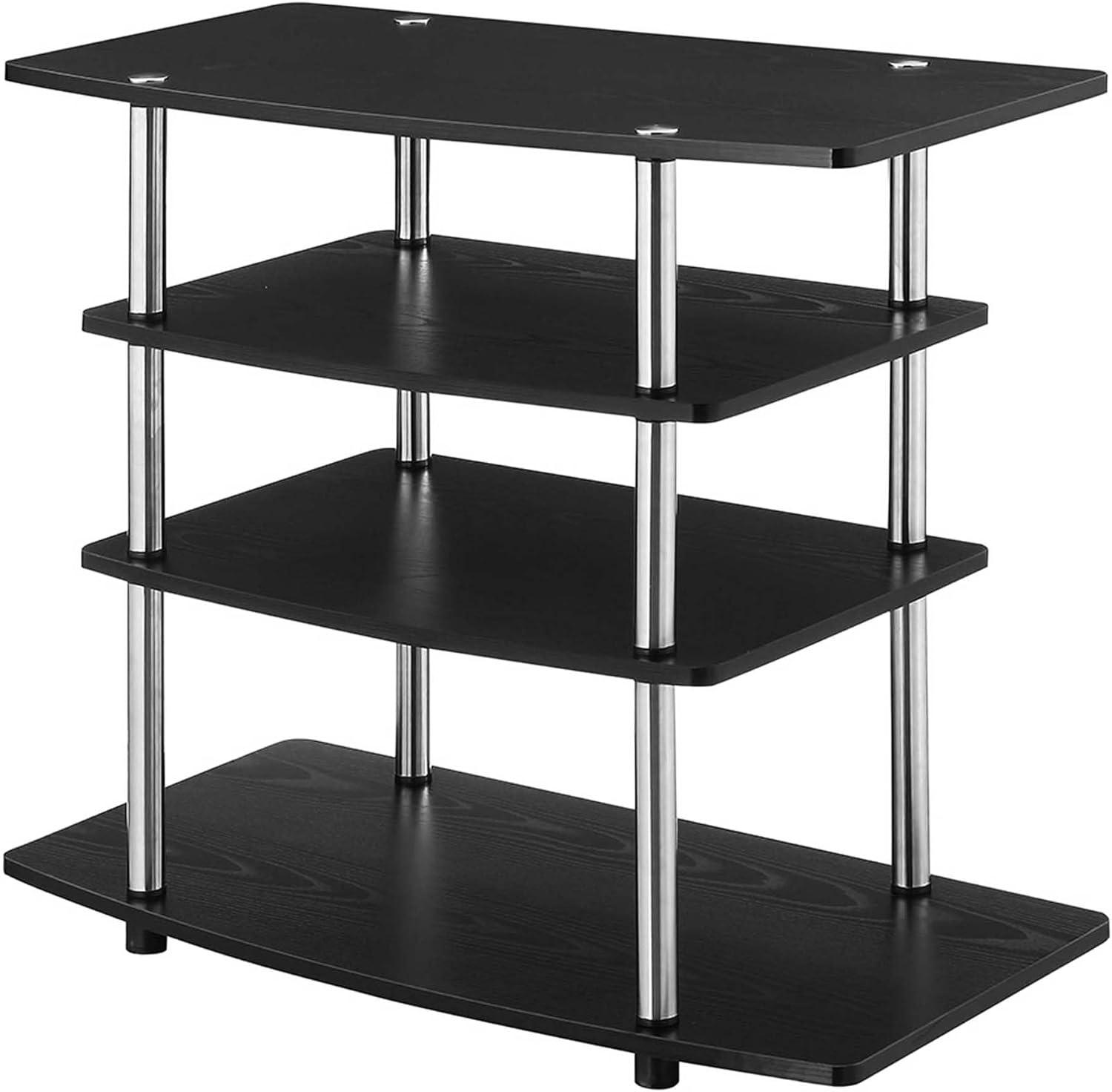 Black Particle Board and Stainless Steel Highboy TV Stand