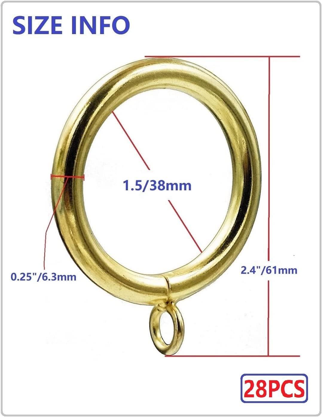 Gold 1.5-Inch Metal Curtain Rings with Eyelets, Set of 28