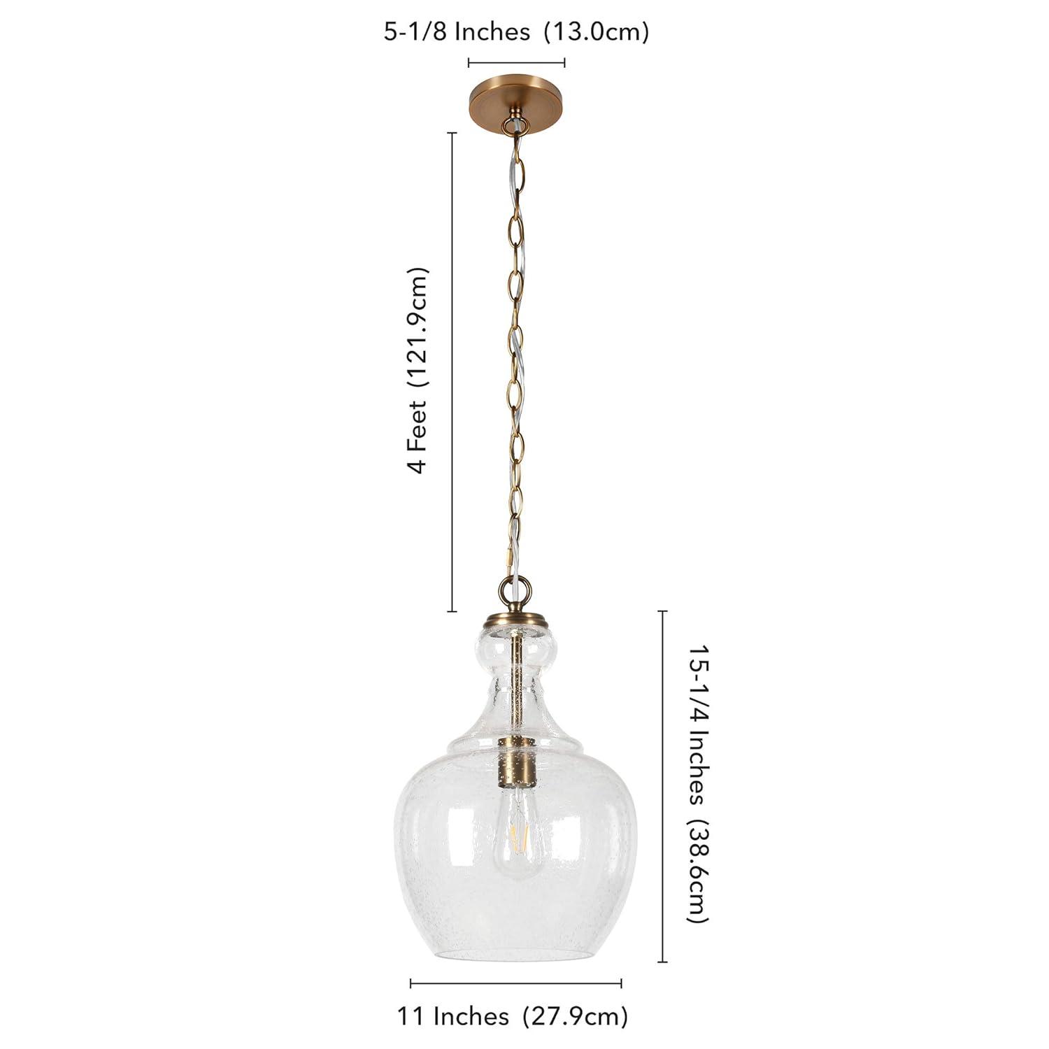 Henn&Hart 11" Wide Pendant with Glass Shade in Brass/Seeded, Pendant, Flush Mount Ceiling Light Fixture for Kitchen, Living Room