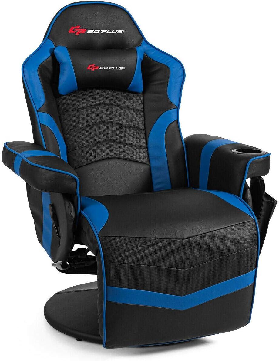 Costway Massage Gaming Recliner Reclining Racing Chair Swivel Blue