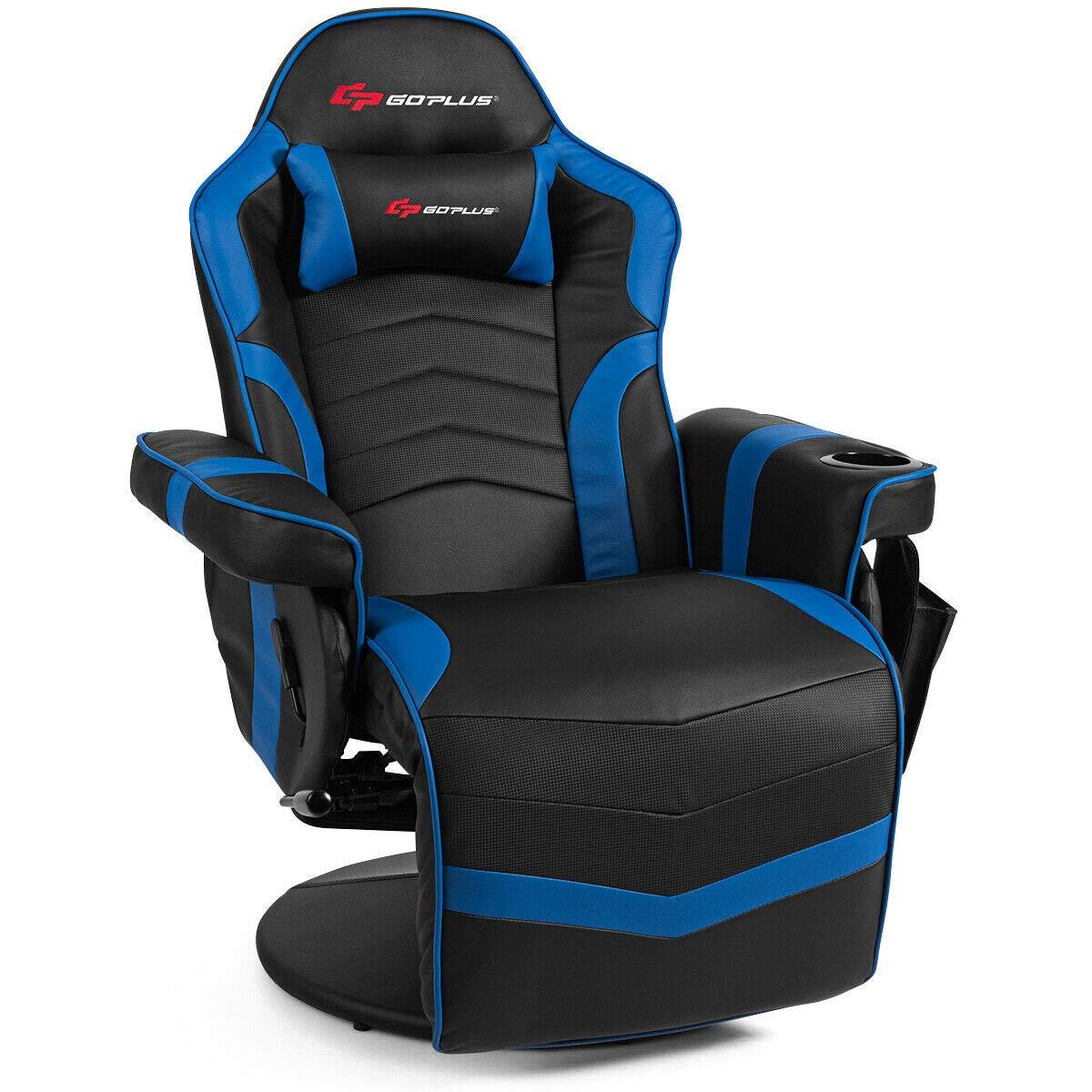 Costway Massage Gaming Recliner Reclining Racing Chair Swivel Blue