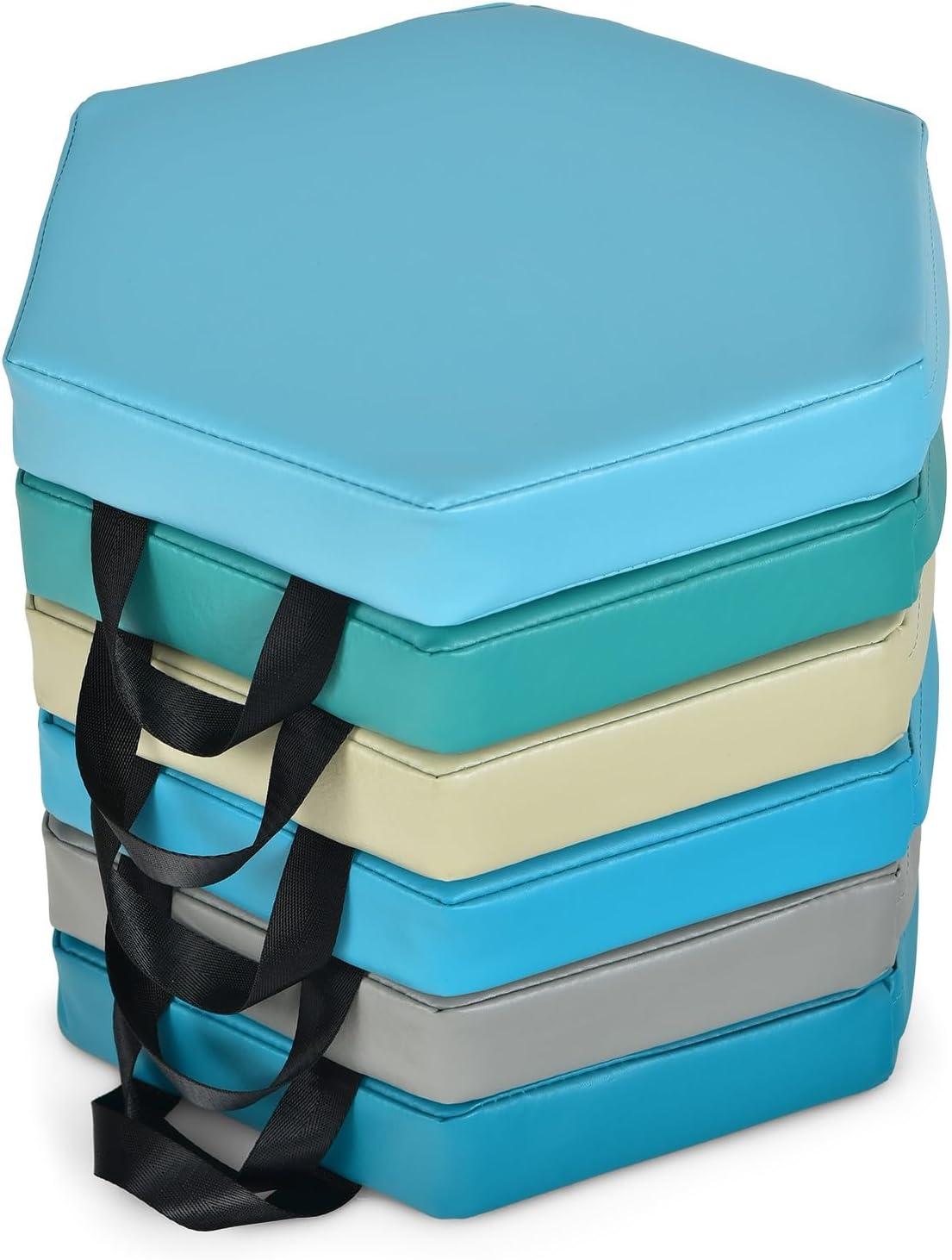 KOTEK 6 Pcs 15'' Kids Floor Cushions with Handles, 3'' Thick Foam Circle Floor Seats, Soft Flexible Seating for Classroom Elementary, School, Daycare, Kindergarten, Preschool, Playroom(Square, Red)