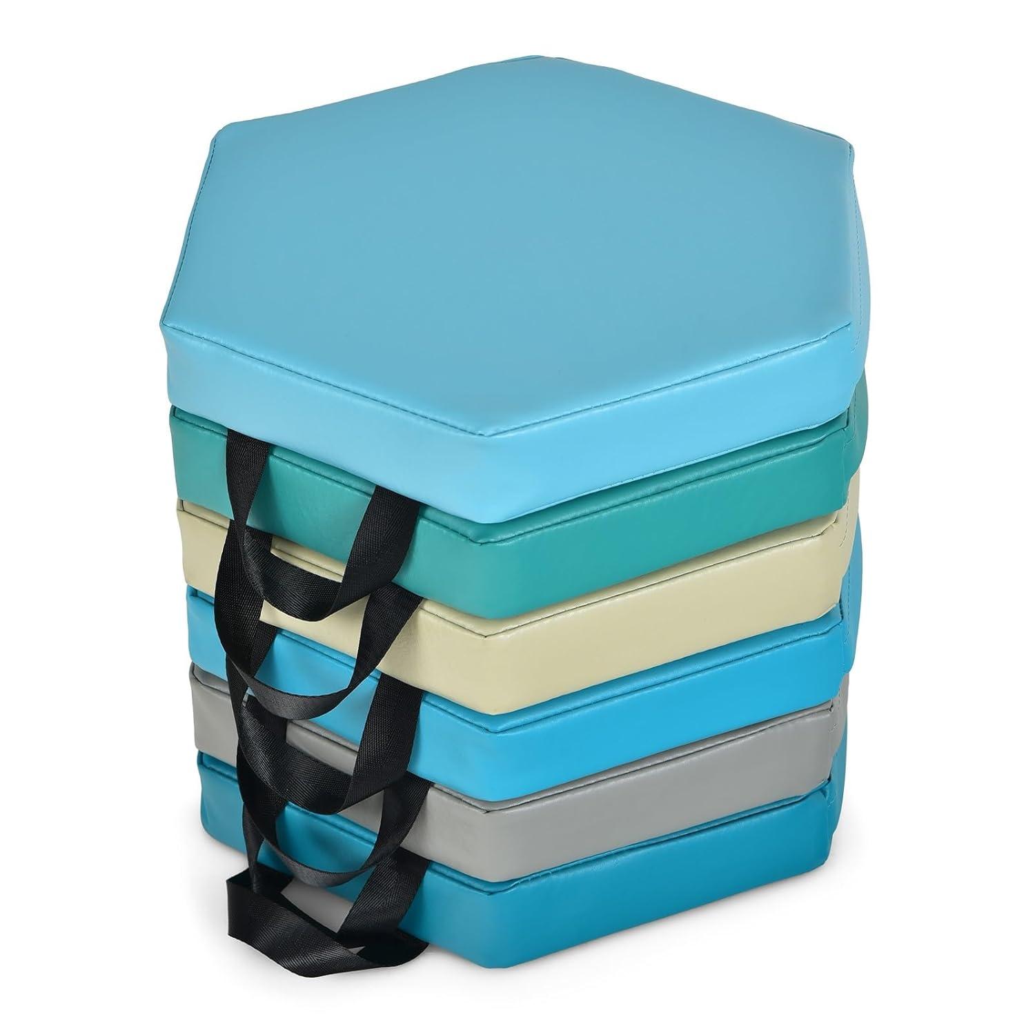 KOTEK 6 Pcs 15'' Kids Floor Cushions with Handles, 3'' Thick Foam Circle Floor Seats, Soft Flexible Seating for Classroom Elementary, School, Daycare, Kindergarten, Preschool, Playroom(Square, Red)